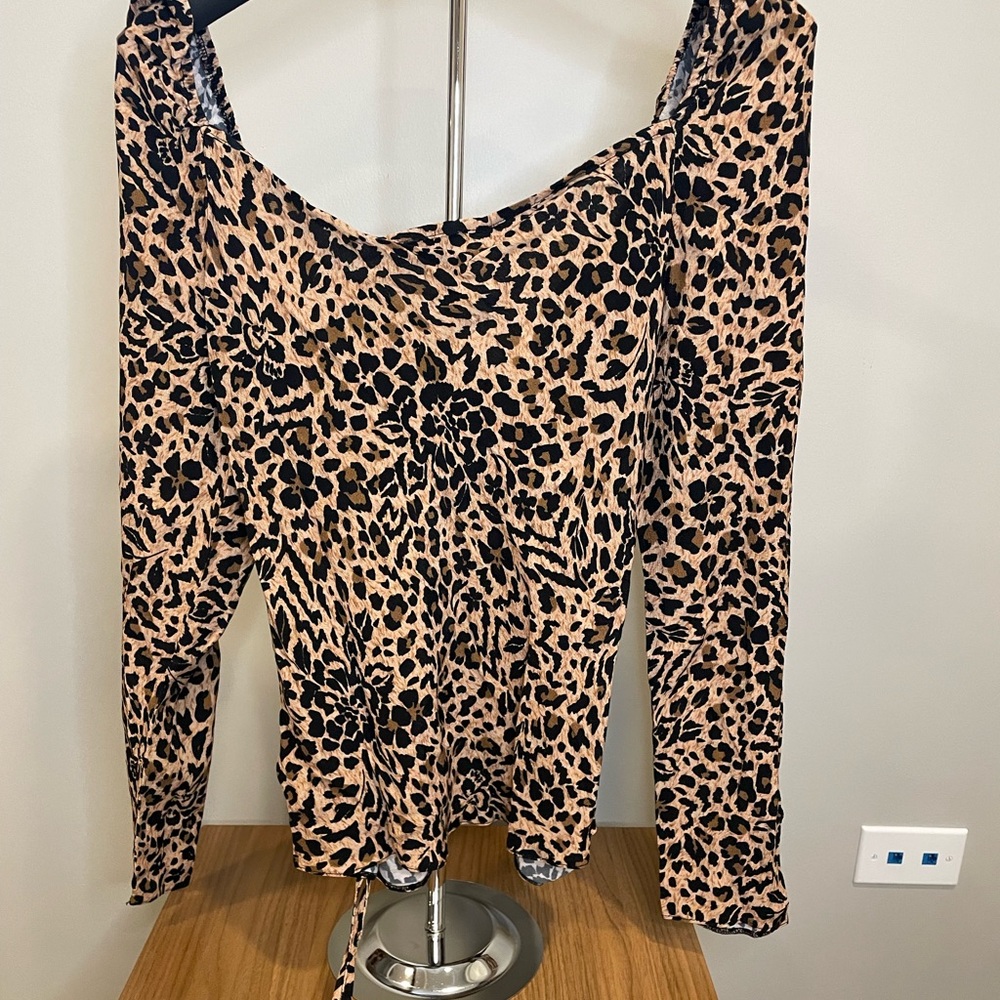 Top Shop peasant blouse with attached belt in leopard